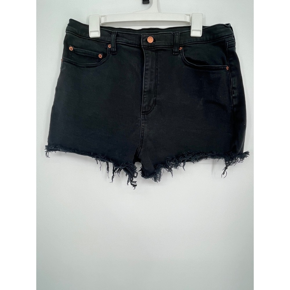 PINK Victoria Secret High Rise Distressed Denim Shorts Women 32 Black Frayed Hem